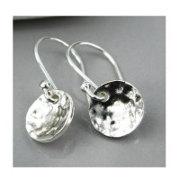 Small Silver Hammered Concave Disc Earrings