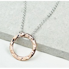 Rose Gold Beaten Ring Silver Plated Necklace