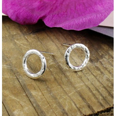 Small Silver Dot Textured Circle Stud Earrings