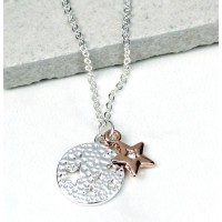 Silver-Plated Star Disc Rose Gold Crystal Star Necklace