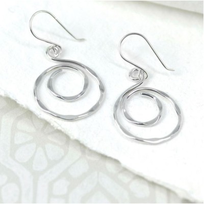 Small Sterling Silver Spiral Hoop Drop Earrings