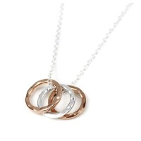 Small Silver Rose Gold Textured Circles Necklace