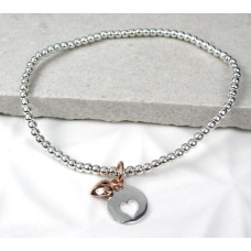 Sterling Silver Bead Rose Gold Heart Bracelet