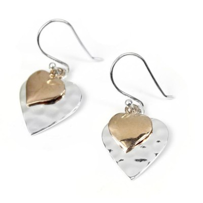 Sterling Silver Rose Gold Double Hearts Earrings